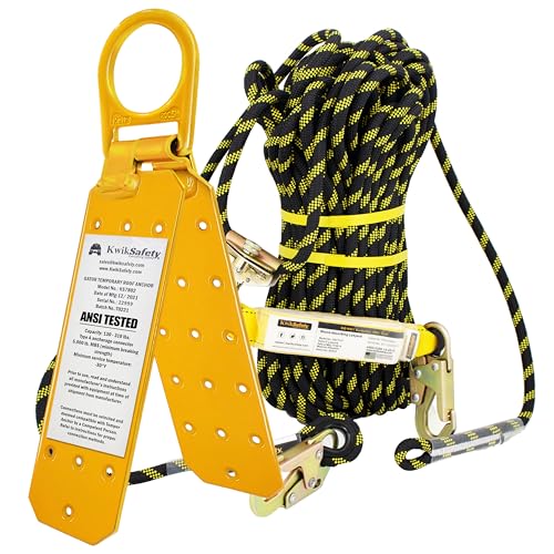 KwikSafety - Charlotte, NC - GATOR [COMBO] Temporary Reusable Roof Anchor + 50’ Vertical Lifeline Rope Assembly ANSI Tested OSHA Compliant PPE Fall Protection System D Ring Fall Arrest Equipment