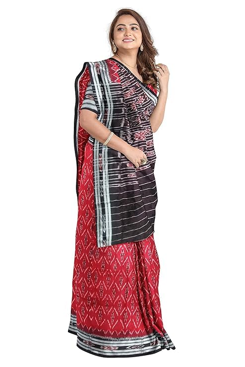 Image of Ikat Women's Cotton Saree, Handmade Pure Cotton Khandua Saree, Ikkat Orissa Traditional Handloom Saree Without Blouse