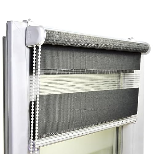 Rollos für Fenster ohne Bohren – Doppelrollo klemmfix Tag Nacht Duo Rollo – Rollo für Balkontür & hohe Fenster ohne Bohren – 85 x 230 cm – Anthrazit – Voppi