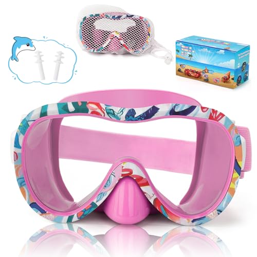 iGym Taucherbrille Kinder mit Stoffband Schwimmbrille Kinder mit Nasenabdeckung für Jungen Mädchen Anti-Fog UV-Schutz Taucherbrille Kinder 4-16 jahre Verstellbare Silikon Schwimmbrille für Kinder