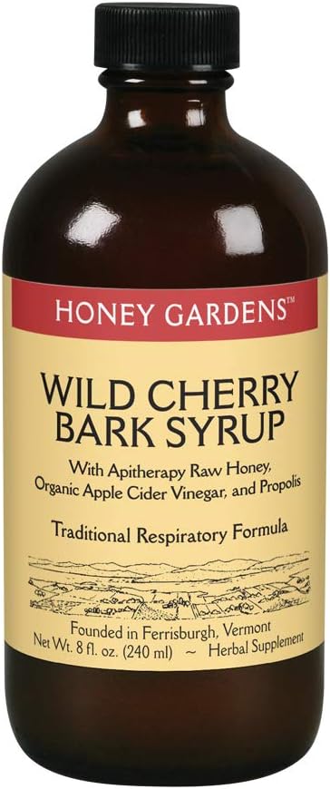 Honey Gardens Wild Cherry Bark Syrup | Traditional Respiratory Formula w/ Apitherapy Raw Honey | 48 Servings | 8 fl oz