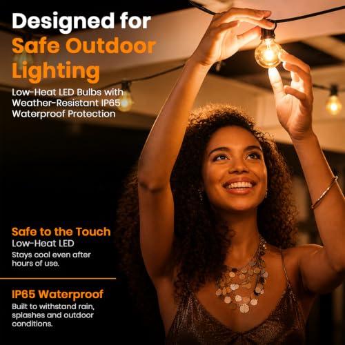 Image of Outdoor String Lights 50ft Decorative LED Bulbs IP65 Waterproof Shatterproof for Indoor /Outdoor Energy Saving Hanging Light for Backyard Terrace Garden Balcony (24V Light Dimmable with Remote)