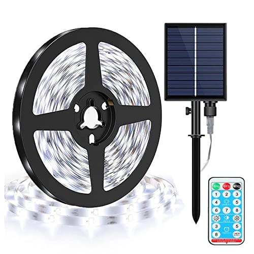KINGCOO 240LED Solar Strip Lights Outdoor, Waterproof 10M Flexible LED Rope Lights Solar Strip 8 Modes Remote Control for Garden Porch Christmas Pathway Home Umbrella Courtyard Decoration (White)