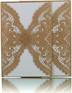 HONG JORA 24pcs Vintage Wedding Invitations Cards with Laser Cut lace Flower