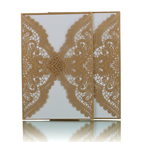 HONG JORA 24pcs Vintage Wedding Invitations Cards with Laser Cut lace Flower