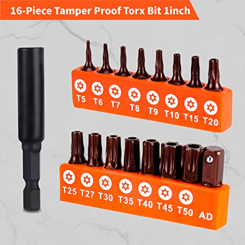 Alworkkit 38-Piece Tamper-Proof Torx Bit Set, Hex Head Allen Wrench Drill Bit Set, Strong Magnetic Extension Socket, 1/4" Metric And Sae S2 Steel Hex Bits Set Tool Kit. Nice Gifts #TOP2