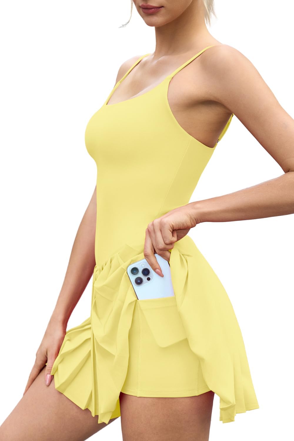 QINSEN Women's Tennis Dress Built-in Shorts Sleeveless Pleated Athletic Golf Dress High Waist Workout Pickleball Outfits