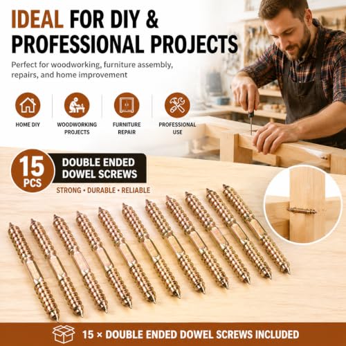 15PCS M10x100mm Tornillos Tirafondo para Madera Autoenroscantes de Doble Extremo miniatura 7