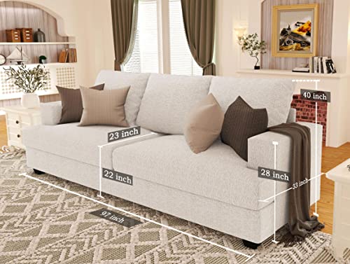 Merluxy Sofa, Deep Seat Sofa-Contemporary Chenille Sofa Couch, 3 Seater Sofa For Living Room-97 Wide Oversized Sofa, Beige Comfy Sofa #TOP2