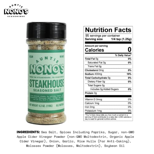Auntie Nono’s Steakhouse Seasoned Salt, All-Natural Gluten-Free Seasoning For Steaks, Pork, Veggies, And Burgers, 4.2 Oz. #TOP1