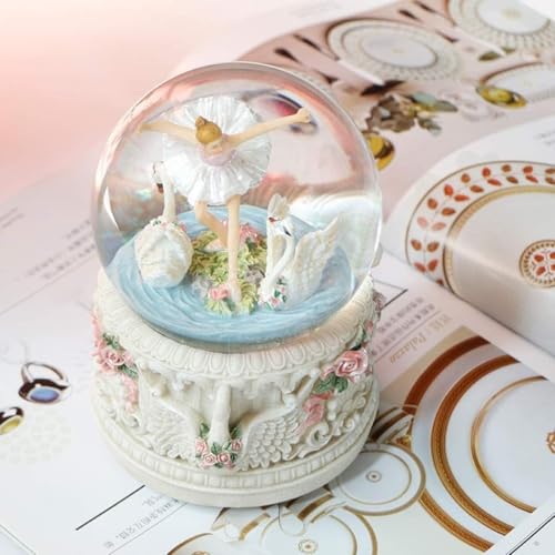 Caja de música con forma de globo de nieve de bailarina giratoria con luces de colores 2