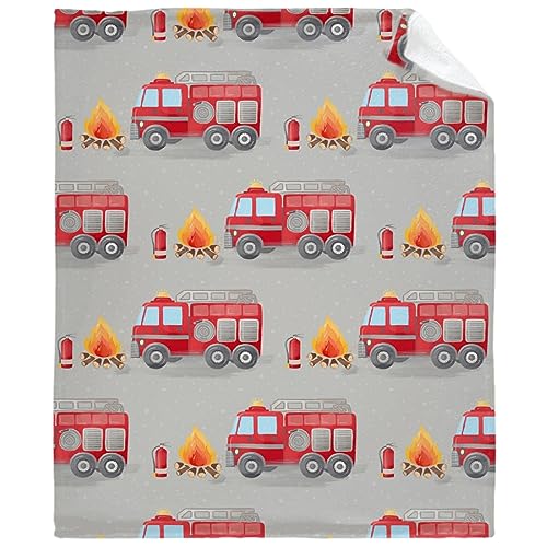 Image of Fire Truck Fireman Blanket Gifts Super Soft Fleece Throw Blankets Cozy Flannel Air Conditioning Blanket Blanket for Couch Bed 120x90 in for Family