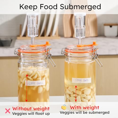 Image of Jillmo 4 Pack Glass Fermentation Weights with Easy Grip Handle for Wide Mouth Mason Jar, Perfect for Fermenting Sauerkraut, Vegetables, Pickles and Other Fermented Food