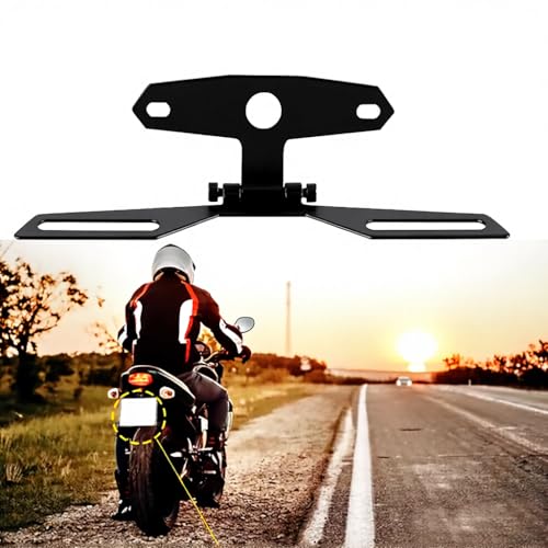 Universal Motorcycle License Plate Bracket Adjustable Folding Mount Holder with Tail Light for Scooter ATV Dirt Bike.Car Accessories (Black#M)