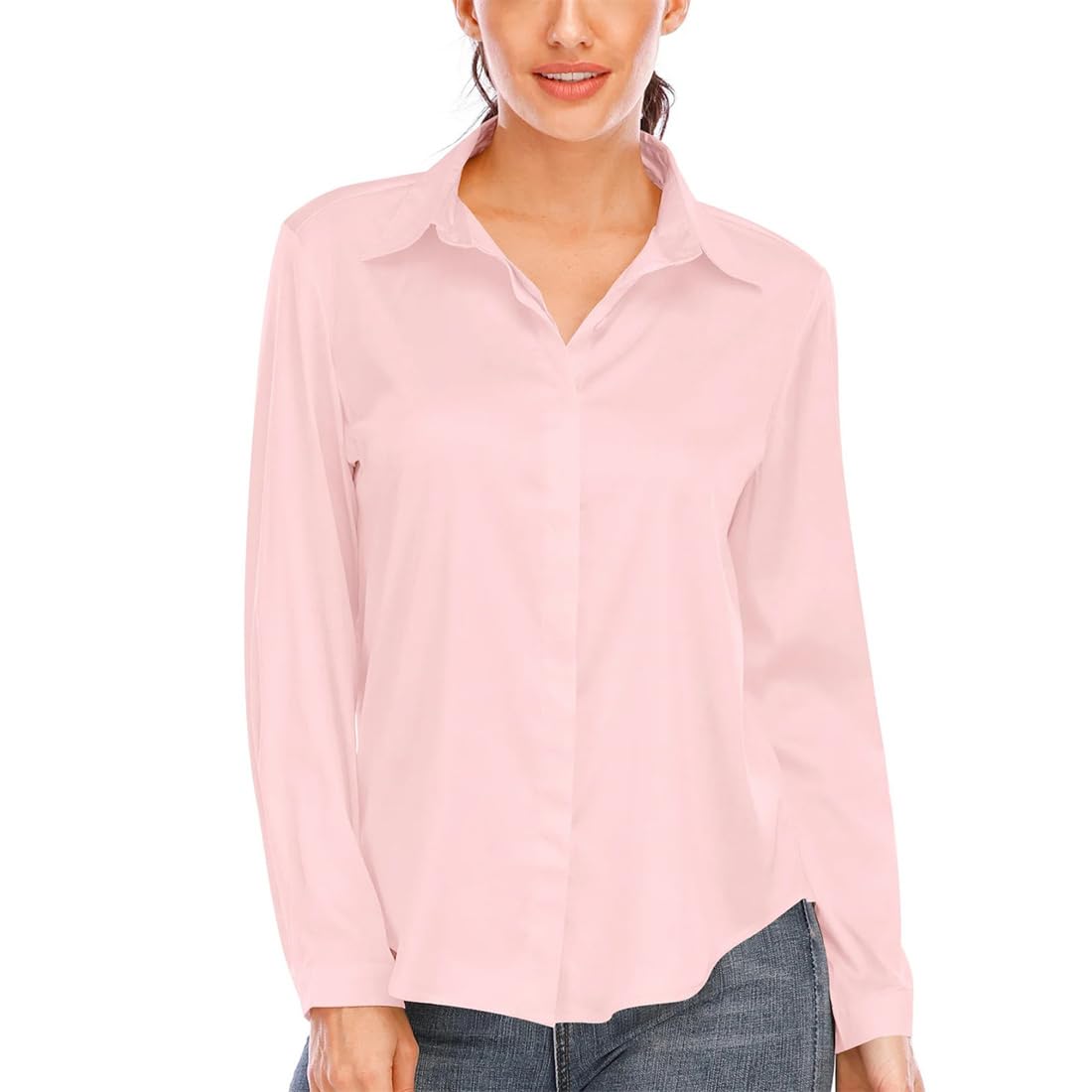 Camisa De Satén para Mujer, Blusas De Seda De Manga Larga con Cuello Vuelto, Camisa Informal De Oficina, Tops De Talla Grande