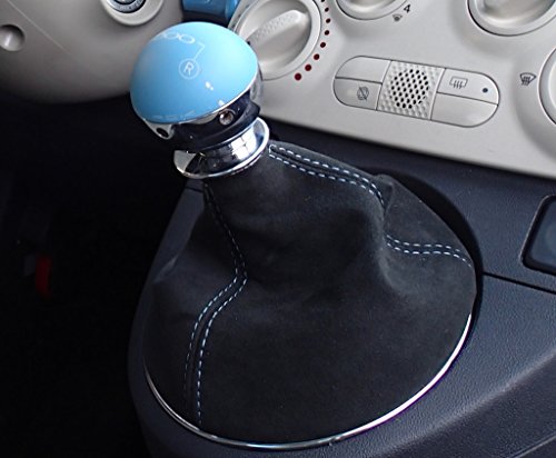 RedlineGoods Shift Boot - Non-Abarth Compatible with Fiat 500 Abarth 2008-21. Tailor Made - not Universal. Genuine top-Grade Italian Black Suede (Alcantara) with Silver Thread