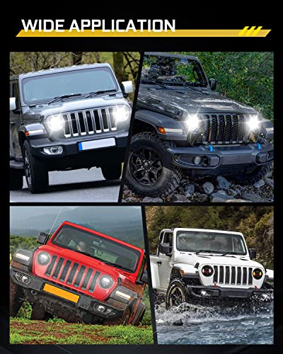 Co Light 7 Inch Round Led Headlights With Halo Angel Eyes Drl Amber Turn Signal Hi/Lo Sealed Beam Headlamp Dot Approved H6024, Compatible With Wrangler Jk Tj Lj Cj, With H4 To H13 Adapter, 2Pcs #TOP7