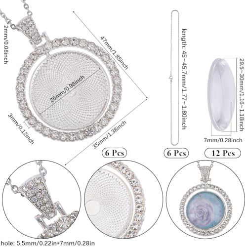 SOFPLATE 1 Box 24Pcs 25mm Round Bezel Pendant Trays Rhinestone Bezel Pendant Trays Set Glass Cabochon Bezel Blank Double Sided Rotatable Tray with Chains for Jewellery Making Supplies DIY Necklace - Image 2