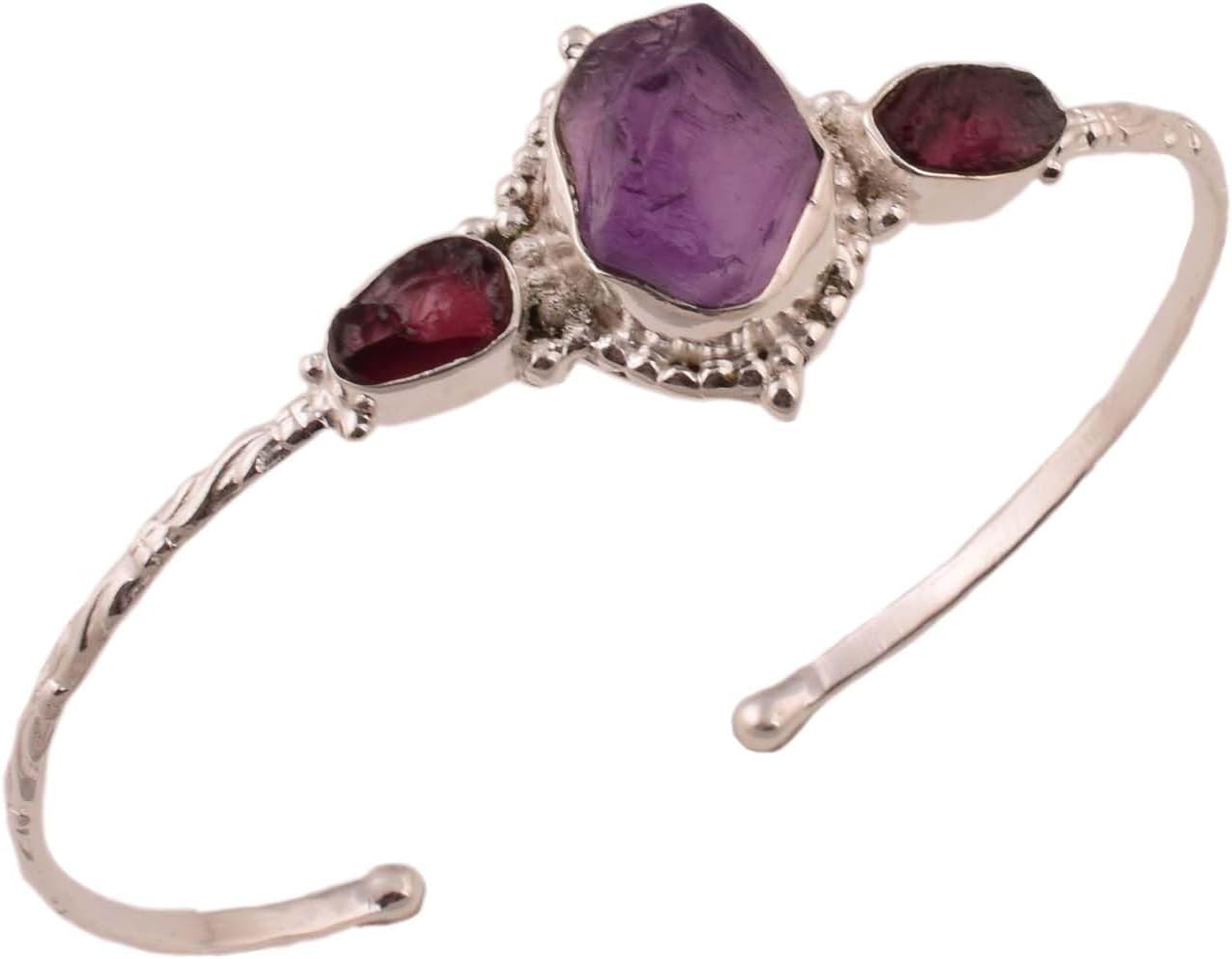 Natural Raw Amethsyt, Garnet Cuff Bracelet, Healing Crystal Cuff Bracelet, Bangle Bracelet, Rough Gemstone Bracelet, Birthstone Jewelry, Jewelry For Woman