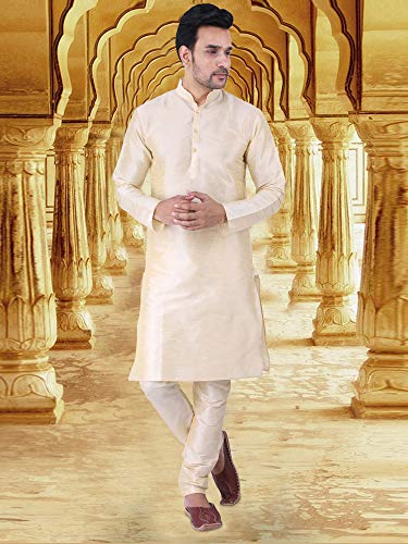 Image of HUZUR Men's Silk Solid Straight Long Kurta Pyjama Set| Ethnic Wear