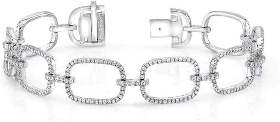 Elegant Touch 925 Sterling Silver Diamond Cut Rectangle Link Chain Bracelet 14K White Gold Plated