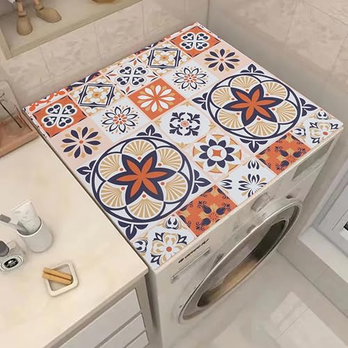 Image of HomeCloud Washing Machine Protective Mat for Top of Washer and Dryer - Non-Slip Waterproof Dust Cover for Laundry & Kitchen (60 x 60) (Blue Flower)