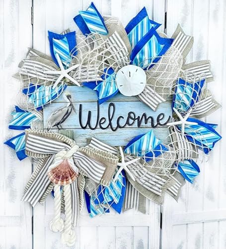 Artisan Pelican Welcome Beach, Coastal, Nautical Wreath., Made with Natural