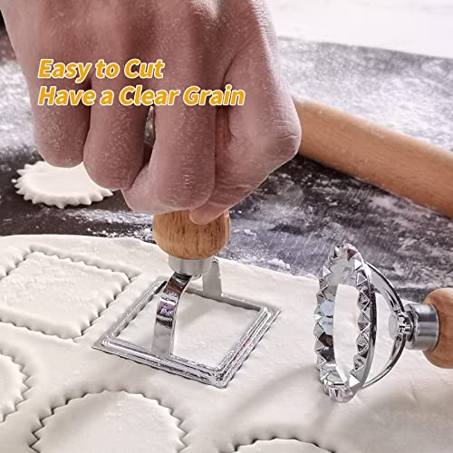 Ravioli Pasta Cutter Set, Ravioli Stamp Maker With Wooden Handle For Ravioli, Pasta, Dumplings Lasagna, Pierogi, Leading Dough Cutter And Press Stamps (Set Of 3) #TOP3
