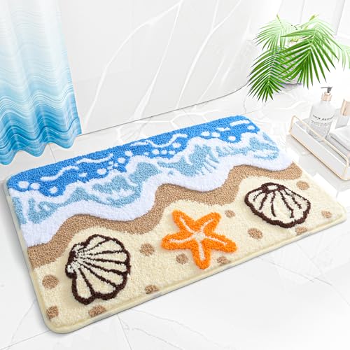 QJHOMO Coastal Bathroom Rugs Beach Ocean Wave Bath Mat Nautical