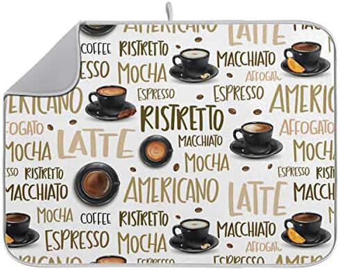 vvfelixl Coffee Mat Coffee Machine Drying Mat Coffee Cup Spill Mats Microfiber Coffee Maker Mat for Countertops, X-Large, 18" x 24", Coffee Types Text