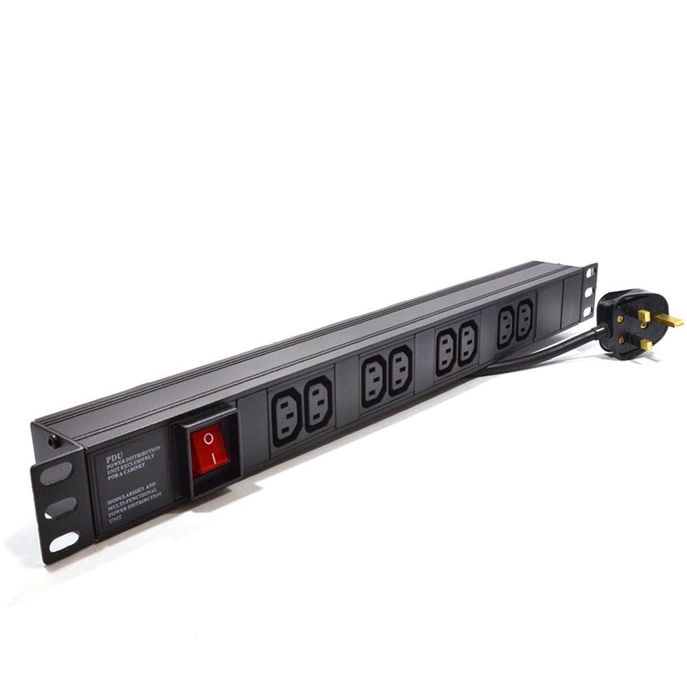 kenable PDU Power Distribution Unit 8 Way IEC C13 Sockets Horizontal Rack Mount UK Plug 13A 3250W 1.8m Black