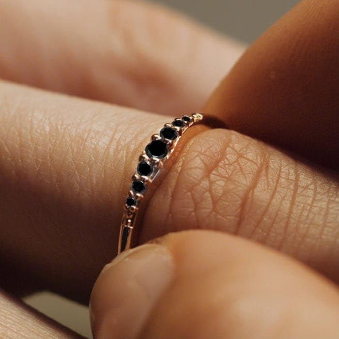 Black Onyx Eternity Ring, Sterling Silver, Yellow Gold, Minimalist, Unisex, Size 3-132