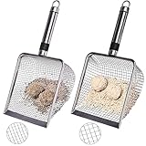 Luxzio 2-Pack Stainless Steel Cat Litter Scoop, 3.8mm Fine Mesh & 5mm Metal Scooper, 5.5-Inch Wide Deep Shovel, Long Handle, Rustproof Cat Poop Scooper for Clumping Litter, Multi-Pet & Beach Sand