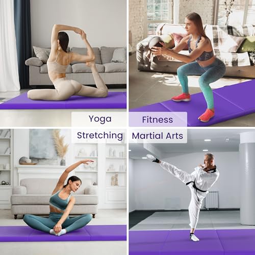 Fitvids Folding Exercise Gymnastics Mat for Tumbling, 2'x6'x2" Gym Workout Mat with Carrying Handles High-Density Anti-Tear Portable Fitness Aerobics Mats for Home Gym Yoga Pilates MMA Core Training, Grape by Fitvids - Image 7