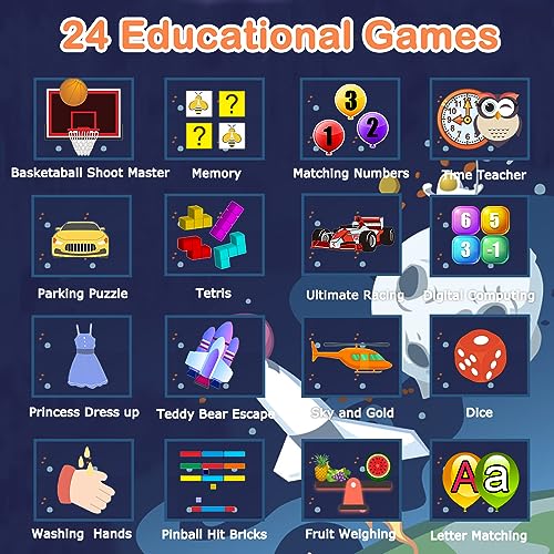 Kids Game Smart Watch for Kids with 24 Puzzle Games HD Touch Screen Camera Video Music Player Pedometer Alarm Clock Flashlight 12/24 hr Kids Watch Gift for 6-12 Year Old Boys Girls Toys for Kids
