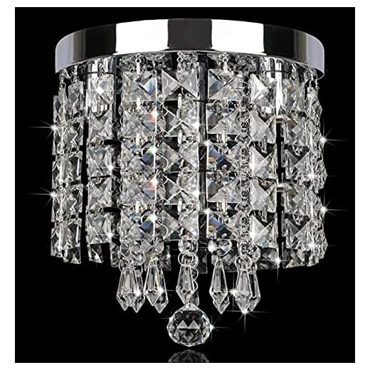 CRYSTA WORLD Modern K9 Crystal Raindrop Chandelier Lighting Flush Mount LED Ceiling Light Fixture Pendant Lamp Multi Colour for Dining Room Bathroom Bedroom Livingroom (115 MM)