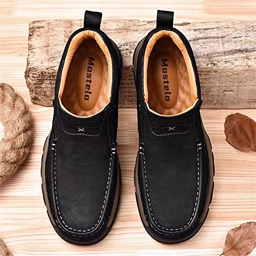 Image of MOSTELO Mens Slip On Casual Loafers Classic Outdoor Leather Walking Hiking Shoes Comfortable for Work Office Dress Outdoor High Top