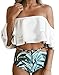 Tengweng Women Leaves Print Flouncing Off Shoulder Swimsuit High Waist Bikini Set L CUTQ01