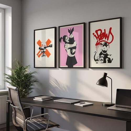 Image of NoWorries Urban Street Art Wall Painting Set | Modern Graffiti & Abstract Posters | Aesthetic Art Decor Premium 300 GSM Paper Print | Synthetic Wooden Frame Wall Decor for Living Room, Bedroom & Office (Pattern-illustration) (Set of 3) (BLACK, ART-1, 13X19INCHES)