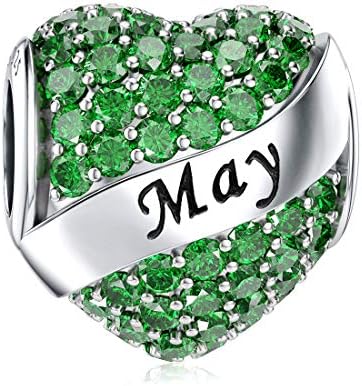 DALARAN Birthstone Charms fit Pandora Charms Bracelet 925 Sterling Silver Heart Bead Charms