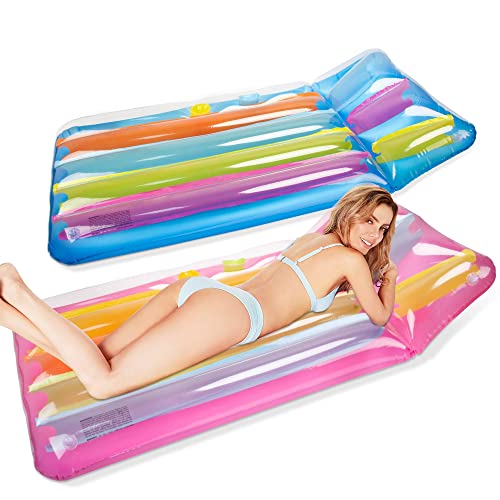 Zcaukya Inflatable Pool Float, 65 X 33 X 8 Inch Inflatable Pool Lounger For Adults, Swimming Pool Inflatable Floating Mat For Summer Parties, Blue & Pink #TOP7
