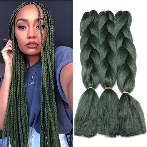 Original Jumbo Braids Hair Extension Pure Solid Dark Green Color 3pcs 24inch 100g/pc For Twist Box Braiding Hair (dark green)