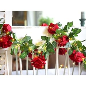 FiveSeasonStuff 29 Ft 4 Pack Christmas Red Rose Silk Flower Garland Artificial Flowers Decoration Hanging Floral with 66 feet String Lights FiveSeasonStuff 29 Ft 4 Pack Christmas Red Rose Silk Flower Garland Artificial Flowers Decoration Hanging Floral with 66 feet String Lights