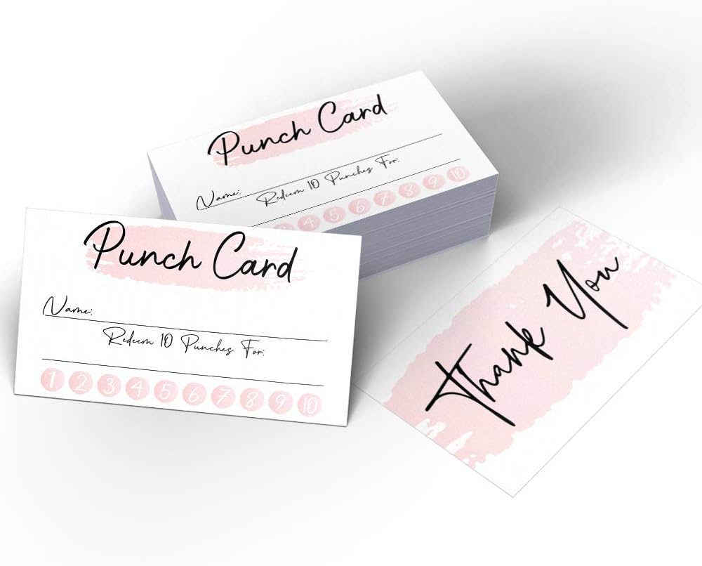 50 Pink Watercolor Design Reward Punch Thank You Reward Cards (3.5 x 2 Inches) for Classroom, Business