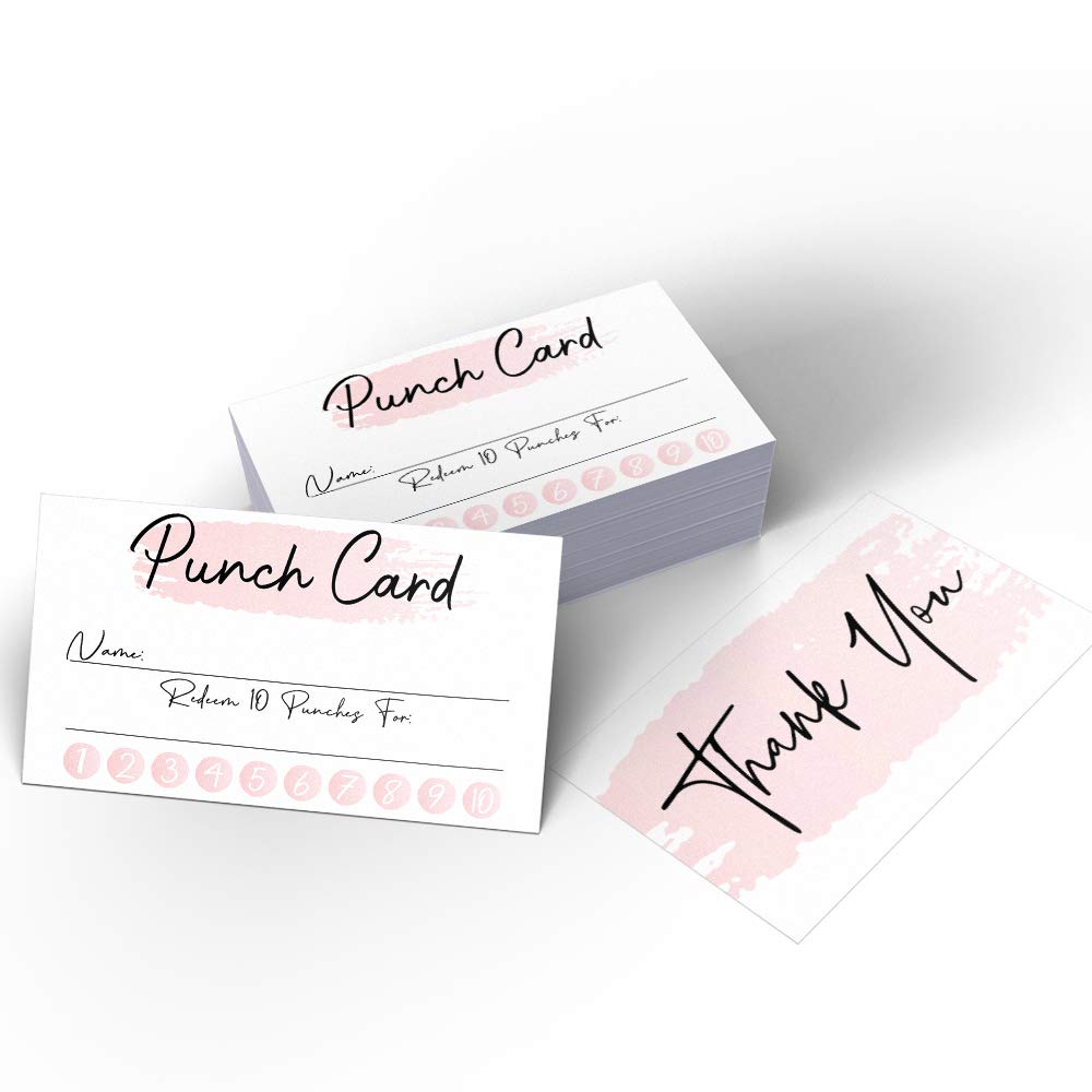 50 Pink Watercolor Design Reward Punch Thank You Reward Cards (3.5 x 2 Inches) for Classroom, Business