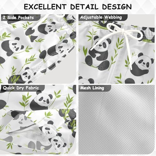 Pigsaly Boys' Swim Board Shorts Green Leaves Bright Cute Black White Pandas Boy's Swim Trunks Kids Swimwear 2T3
