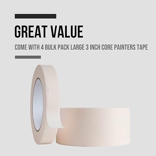 Miniatura 6 de Lichamp Cinta adhesiva de 1 pulgada, paquete de 4 cintas adhesivas de uso general beige y blanco, 1 pulgada x 55 yardas x 4 rollos (220 yardas en