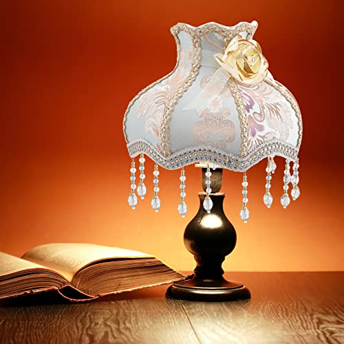 Osaladi Desktop Accessories Vintage Lamp Shade Large Scallop Dome Lamp Shade European Style Cloth Lace Lampshade With Beads For Living Room Blue Lamps Shades #TOP4