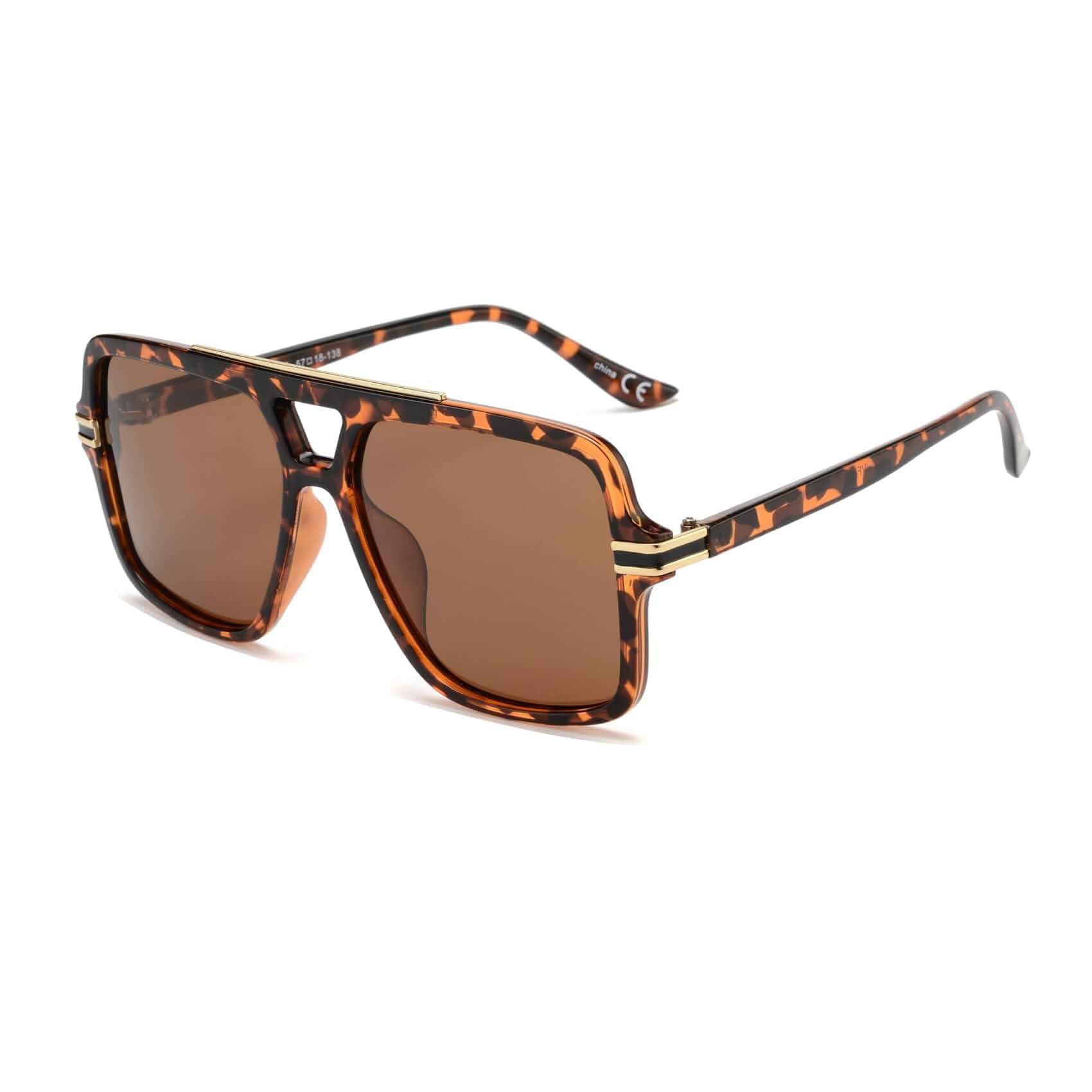 OUWEN Retro Oversized Polarized Square Sunglasses Womens Mens OW2237 70s Trendy Style, UV400 Protection, Double Bridge Pilot Sun Glasses, Lightweight Polarized Shades for Travel and Daily Wear