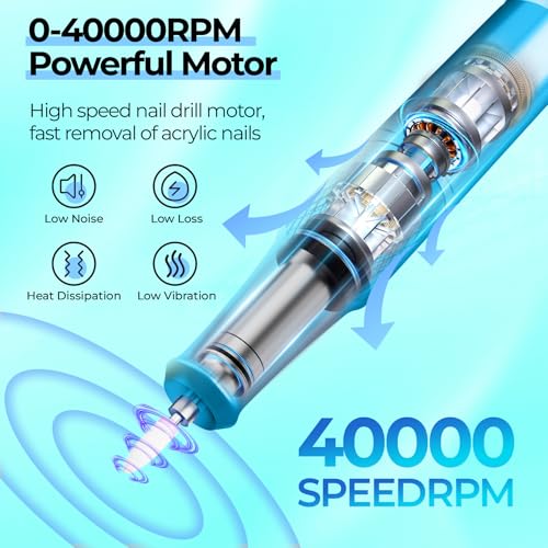 JOSGLOI Electric Nail Drill Professional: 40000RPM Electric Nail File Kit E File Nail Drill Machine with LCD Display for Acrylic Gel Nail, Manicure Pedicure Polishing Nail Grinder for Salon Home Use — view 2